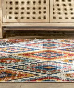 Well Woven Global Meridian Southwestern Diamond Pattern Blue Red Distressed Rug 18 Well Woven Global Meridian Southwestern Diamond Pattern Blue Red Distressed Rug