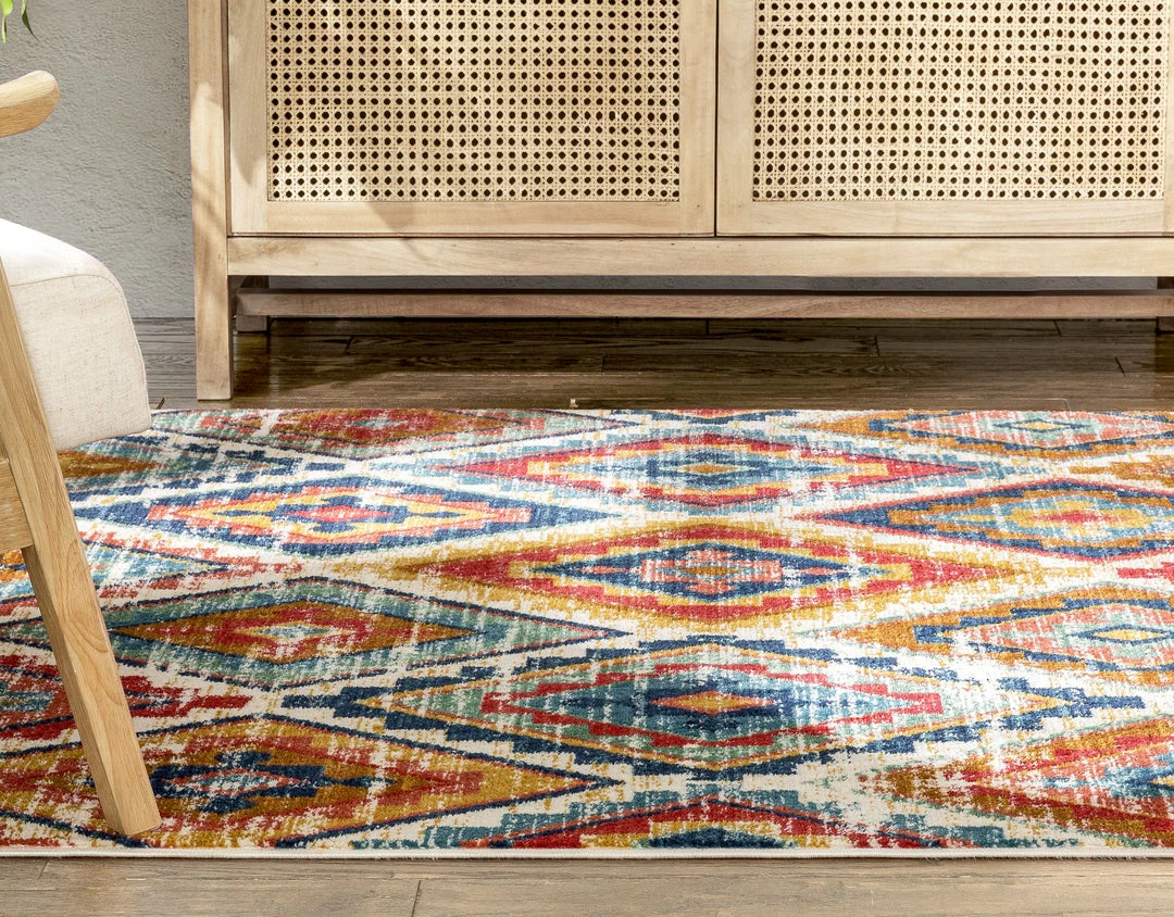 Well Woven Global Meridian Southwestern Diamond Pattern Blue Red Distressed Rug 6 Well Woven Global Meridian Southwestern Diamond Pattern Blue Red Distressed Rug