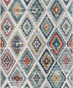 Well Woven Meridian Southwestern Diamond Pattern Grey Blue Distressed Rug Global