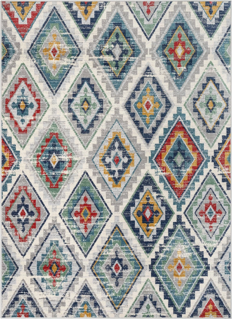 Well Woven Meridian Southwestern Diamond Pattern Grey Blue Distressed Rug Global 2 Well Woven Meridian Southwestern Diamond Pattern Grey Blue Distressed Rug Global