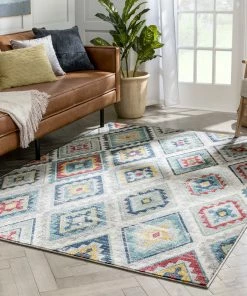 Well Woven Meridian Southwestern Diamond Pattern Grey Blue Distressed Rug Global 19 Well Woven Meridian Southwestern Diamond Pattern Grey Blue Distressed Rug Global