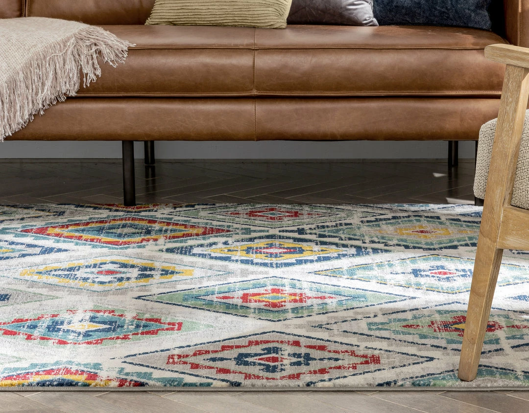 Well Woven Meridian Southwestern Diamond Pattern Grey Blue Distressed Rug Global 6 Well Woven Meridian Southwestern Diamond Pattern Grey Blue Distressed Rug Global