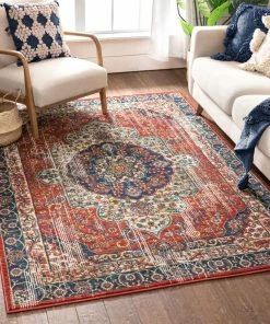 Well Woven Global Alisha Crimson Traditional Medallion Distressed Rug