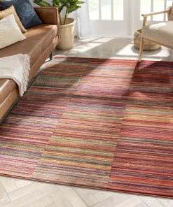 Well Woven Nampa Tribal Stripes Geometric Pattern Red Distressed Rug