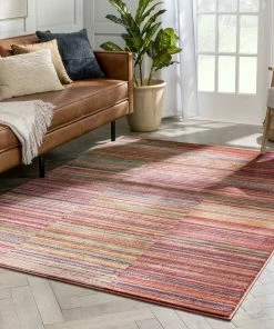 Well Woven Nampa Tribal Stripes Geometric Pattern Red Distressed Rug