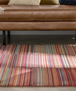 Well Woven Nampa Tribal Stripes Geometric Pattern Red Distressed Rug