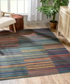 Well Woven Nampa Tribal Stripes Geometric Pattern Blue Red Distressed Rug Global