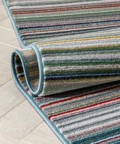 Well Woven Global Nampa Tribal Stripes Geometric Pattern Green Blue Distressed Rug