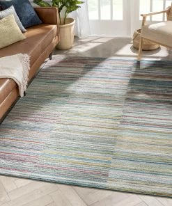 Well Woven Global Nampa Tribal Stripes Geometric Pattern Green Blue Distressed Rug