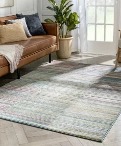 Well Woven Global Nampa Tribal Stripes Geometric Pattern Green Blue Distressed Rug