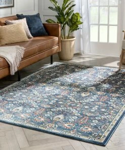 Well Woven Caldwell Floral Oriental Pattern Blue Distressed Rug