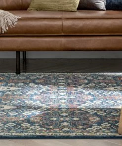 Well Woven Caldwell Floral Oriental Pattern Blue Distressed Rug