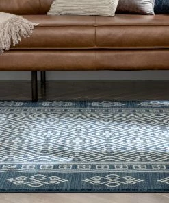 Well Woven Aberdeen Tribal Diamond Pattern Blue Distressed Rug Global