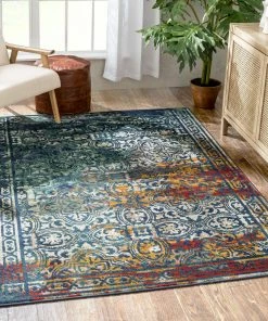 Well Woven Global Kamiah Bohemian Distressed Oriental Pattern Blue Rug