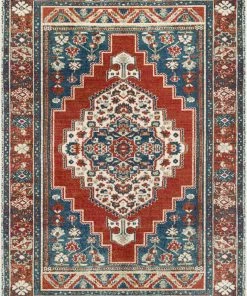 Well Woven Ucon Southwestern Medallion Pattern Blue Red Distressed Rug Global