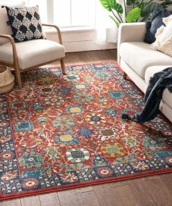 Well Woven Merve Crimson Traditional Oriental Distressed Rug