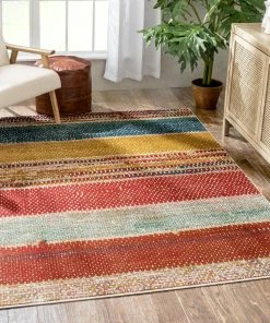 Well Woven Teton Tribal Stripes Red Yellow Distressed Rug Global