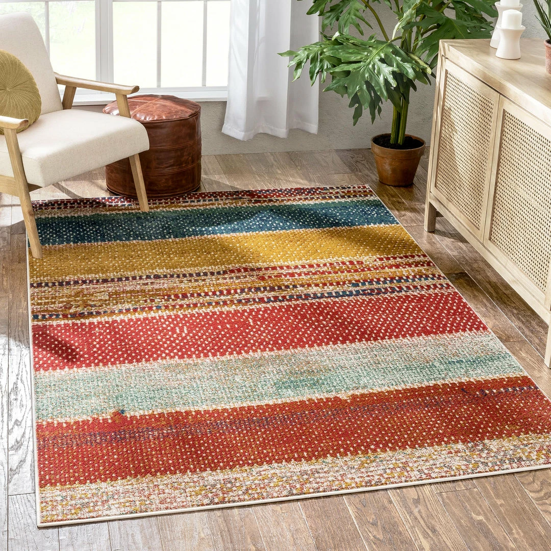 Well Woven Teton Tribal Stripes Red Yellow Distressed Rug Global 1 Well Woven Teton Tribal Stripes Red Yellow Distressed Rug Global
