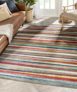 Well Woven Melba Tribal Stripes Blue Red Distressed Rug Global