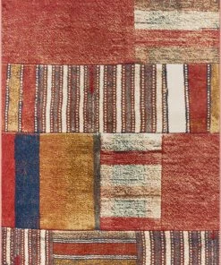 Well Woven Hauser Tribal Patchwork Red Ivory Distressed Rug
