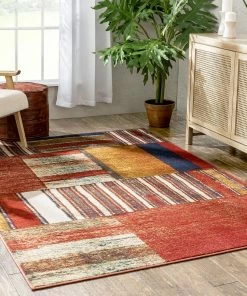 Well Woven Hauser Tribal Patchwork Red Ivory Distressed Rug