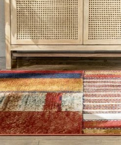 Well Woven Hauser Tribal Patchwork Red Ivory Distressed Rug