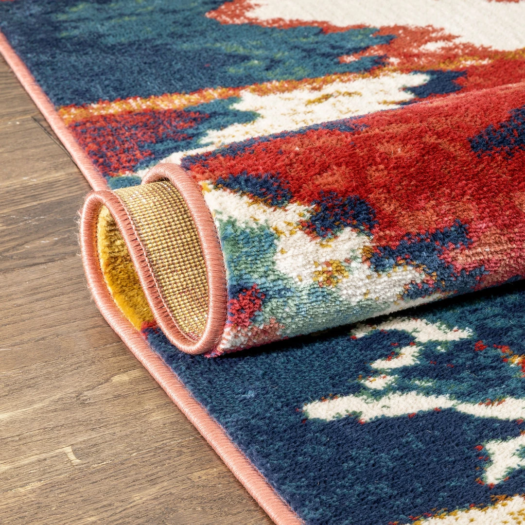 Well Woven Basalt Moroccan Geometric Waves Blue Red Distressed Rug Global 8 Well Woven Basalt Moroccan Geometric Waves Blue Red Distressed Rug Global