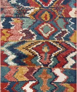 Well Woven Basalt Moroccan Geometric Waves Blue Red Distressed Rug Global