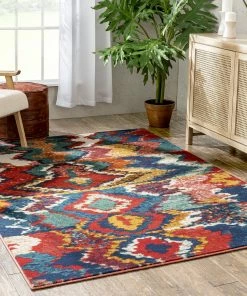 Well Woven Basalt Moroccan Geometric Waves Blue Red Distressed Rug Global 18 Well Woven Basalt Moroccan Geometric Waves Blue Red Distressed Rug Global