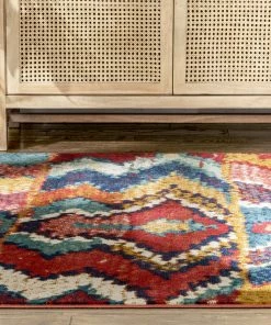 Well Woven Basalt Moroccan Geometric Waves Blue Red Distressed Rug Global 19 Well Woven Basalt Moroccan Geometric Waves Blue Red Distressed Rug Global