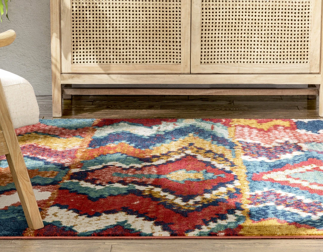 Well Woven Basalt Moroccan Geometric Waves Blue Red Distressed Rug Global 7 Well Woven Basalt Moroccan Geometric Waves Blue Red Distressed Rug Global