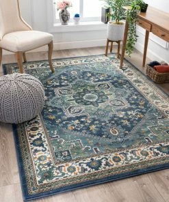 Well Woven Jackie Blue Traditional Medallion Tribal Rug