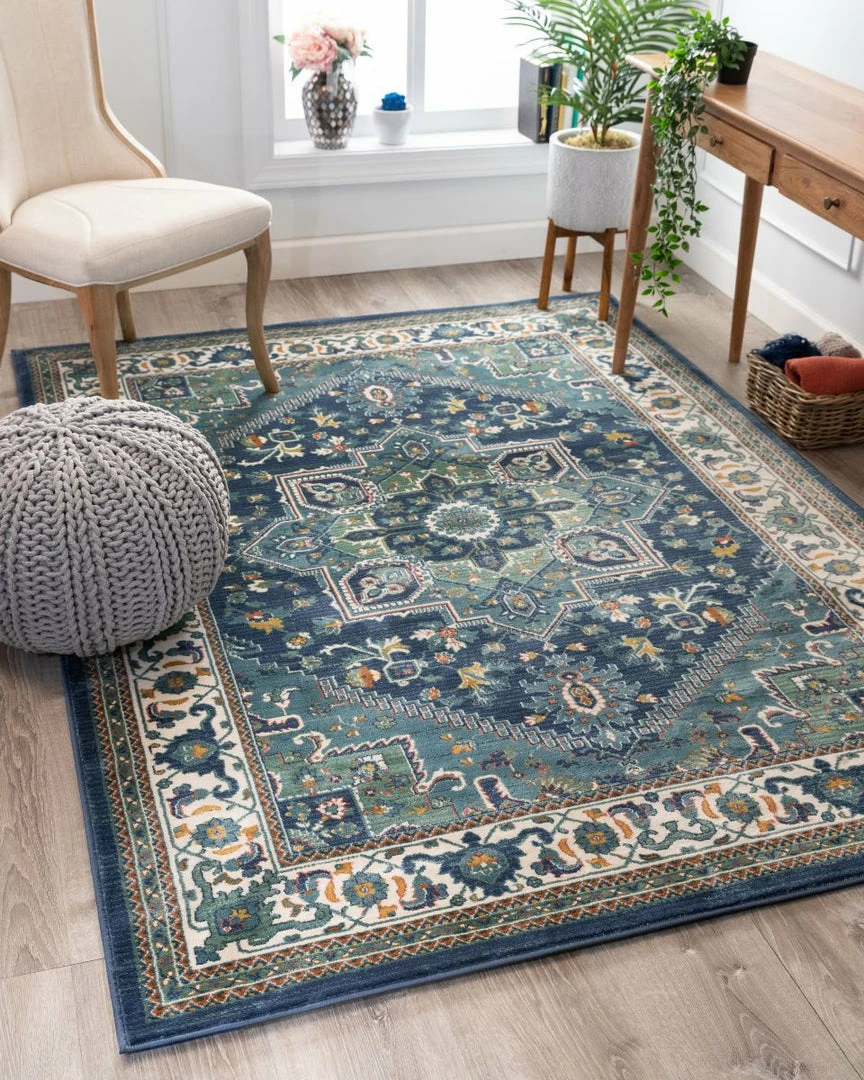 Well Woven Jackie Blue Traditional Medallion Tribal Rug 2 Well Woven Jackie Blue Traditional Medallion Tribal Rug