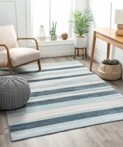 Well Woven Vesna Blue Contemporary Stripe Rug 7'10" X 10'6"