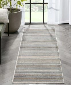 Well Woven Vintage Giselle Modern Abstract Striped Grey Rust Rug