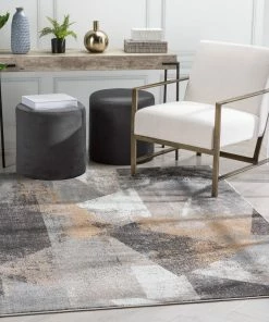 Well Woven Kye Modern Abstract Geometric Grey Rust Rug