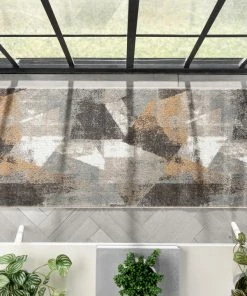 Well Woven Kye Modern Abstract Geometric Grey Rust Rug