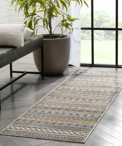 Well Woven Sahil Moroccan Tribal Stripes Grey Rug