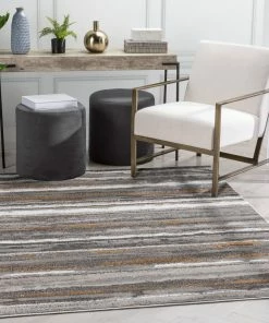 Well Woven Makai Modern Abstract Striped Grey Rug Vintage