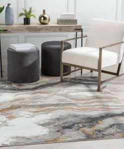 Well Woven Vintage Yara Modern Abstract Grey Rust Rug