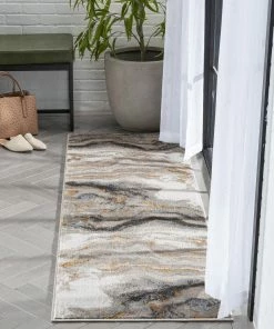 Well Woven Vintage Yara Modern Abstract Grey Rust Rug