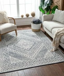 Well Woven Global Lila Blue Modern Southwestern Rug 5'3" X 7'3"