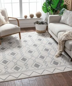 Well Woven Matilda Cream/Grey Modern Tribal Diamond Rug Vintage