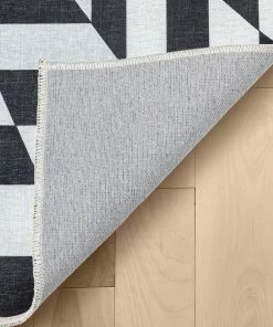 Well Woven Warp Bottomless Hole 3D Geometric Black Ivory Flat-Weave Washable Area Rug