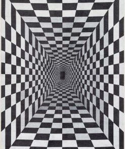 Well Woven Warp Bottomless Hole 3D Geometric Black Ivory Flat-Weave Washable Area Rug