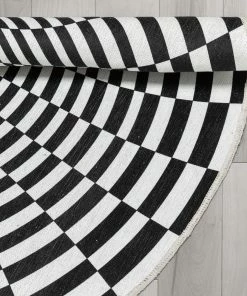 Well Woven Machine Washable Vortex 3D Bottomless Hole Black Ivory Flat-Weave Washable Area Rug