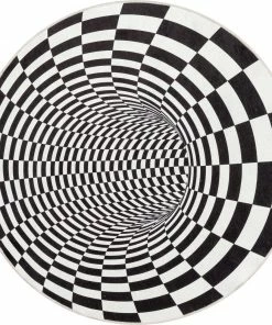 Well Woven Machine Washable Vortex 3D Bottomless Hole Black Ivory Flat-Weave Washable Area Rug