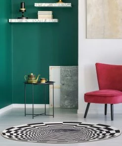 Well Woven Machine Washable Vortex 3D Bottomless Hole Black Ivory Flat-Weave Washable Area Rug