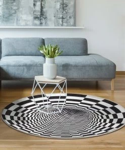 Well Woven Machine Washable Vortex 3D Bottomless Hole Black Ivory Flat-Weave Washable Area Rug