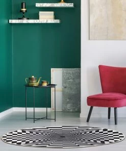 Well Woven Optical Illusion 3D Bottomless Hole Black Ivory Flat-Weave Washable Area Rug